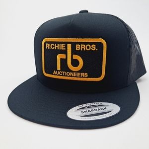 Richie Brothers Auctioneers Flat Bill Trucker Mesh Snapback Cap Hat Black Embroi